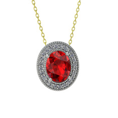 Esinti Oval Kolye - Garnet ve beyaz zirkon 18 ayar beyaz altın kolye (40 cm altın rolo zincir) #1ko14g4