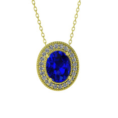 Esinti Oval Kolye - Lab safir ve pırlanta 925 ayar altın kaplama gümüş kolye (0.264 karat, 40 cm altın rolo zincir) #1kr3r4o