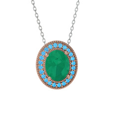 Esinti Oval Kolye - Kök zümrüt ve akuamarin 14 ayar rose altın kolye (40 cm beyaz altın rolo zincir) #1l71hzt