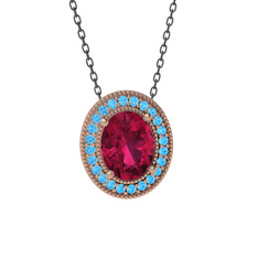 Esinti Oval Kolye - Rodolit garnet ve akuamarin 18 ayar rose altın kolye (40 cm gümüş rolo zincir) #1llhq4m