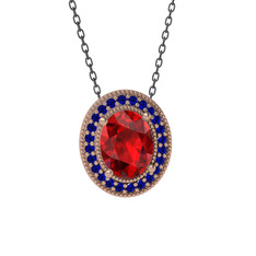 Esinti Oval Kolye - Garnet ve lab safir 8 ayar rose altın kolye (40 cm gümüş rolo zincir) #1lqs3kb