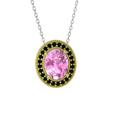 Esinti Oval Kolye - Pembe kuvars ve siyah zirkon 18 ayar altın kolye (40 cm beyaz altın rolo zincir) #1lxql6e