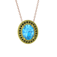 Esinti Oval Kolye - Akuamarin ve peridot 8 ayar altın kolye (40 cm gümüş rolo zincir) #1lxz06n