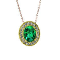 Esinti Oval Kolye - Yeşil kuvars ve pırlanta 925 ayar altın kaplama gümüş kolye (0.264 karat, 40 cm rose altın rolo zincir) #1m17nif