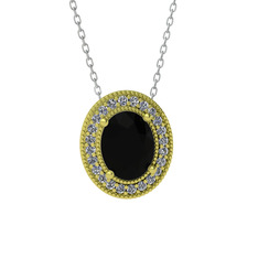 Esinti Oval Kolye - Siyah zirkon ve pırlanta 8 ayar altın kolye (0.264 karat, 40 cm beyaz altın rolo zincir) #1m4g2v5