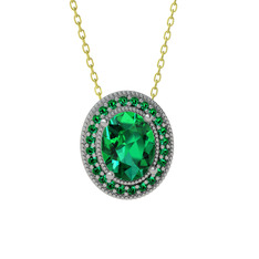 Esinti Oval Kolye - Yeşil kuvars 18 ayar beyaz altın kolye (40 cm altın rolo zincir) #1mczsww