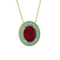 Esinti Oval Kolye - Kök yakut ve akuamarin 925 ayar altın kaplama gümüş kolye (40 cm altın rolo zincir) #1mo5nwk