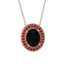 Siyah zirkon ve garnet 8 ayar rose altın kolye (40 cm rose altın rolo zincir)