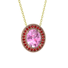 Pembe kuvars ve garnet 18 ayar rose altın kolye (40 cm altın rolo zincir)