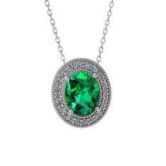 Esinti Oval Kolye - Yeşil kuvars ve pırlanta 925 ayar gümüş kolye (0.264 karat, 40 cm beyaz altın rolo zincir) #1n2qg3v