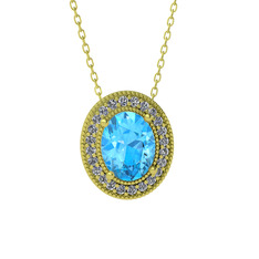Esinti Oval Kolye - Akuamarin ve beyaz zirkon 18 ayar altın kolye (40 cm altın rolo zincir) #1nei803
