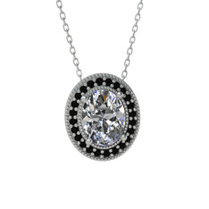 Swarovski ve siyah zirkon 14 ayar beyaz altın kolye (40 cm beyaz altın rolo zincir)