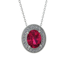Esinti Oval Kolye - Rodolit garnet ve pırlanta 8 ayar beyaz altın kolye (0.264 karat, 40 cm beyaz altın rolo zincir) #1nvjmws