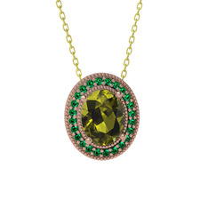 Esinti Oval Kolye - Peridot ve yeşil kuvars 925 ayar rose altın kaplama gümüş kolye (40 cm gümüş rolo zincir) #1o05lku
