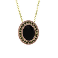 Siyah zirkon ve peridot 925 ayar rose altın kaplama gümüş kolye (40 cm altın rolo zincir)