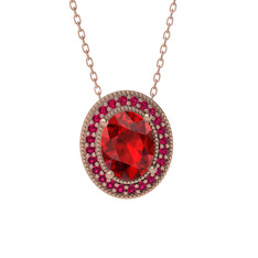 Garnet ve rodolit garnet 18 ayar rose altın kolye (40 cm rose altın rolo zincir)