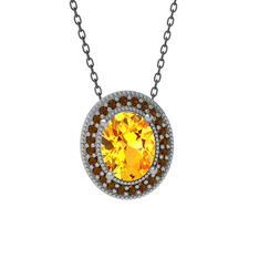 Esinti Oval Kolye - Sitrin ve dumanlı kuvars 925 ayar gümüş kolye (40 cm gümüş rolo zincir) #1ogwbsp