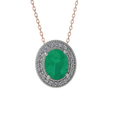 Esinti Oval Kolye - Kök zümrüt ve pırlanta 18 ayar beyaz altın kolye (0.264 karat, 40 cm rose altın rolo zincir) #1p0tjos