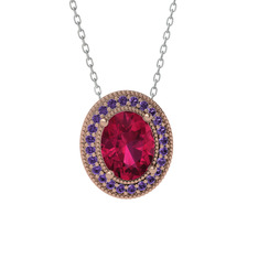 Esinti Oval Kolye - Rodolit garnet ve ametist 14 ayar rose altın kolye (40 cm beyaz altın rolo zincir) #1p7f4ss