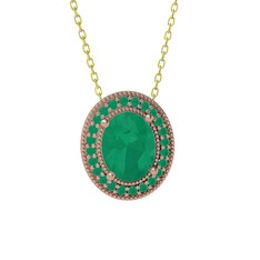 Esinti Oval Kolye - Kök zümrüt 18 ayar rose altın kolye (40 cm altın rolo zincir) #1pammz5