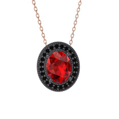 Esinti Oval Kolye - Garnet ve siyah zirkon 925 ayar siyah rodyum kaplama gümüş kolye (40 cm rose altın rolo zincir) #1pec3df