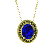 Esinti Oval Kolye - Lab safir ve peridot 18 ayar altın kolye (40 cm altın rolo zincir) #1pgndrv
