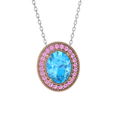 Esinti Oval Kolye - Akuamarin ve pembe kuvars 18 ayar rose altın kolye (40 cm beyaz altın rolo zincir) #1pl6lrb