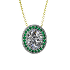 Swarovski ve yeşil kuvars 8 ayar beyaz altın kolye (40 cm altın rolo zincir)