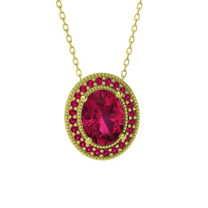 Esinti Oval Kolye - Rodolit garnet 18 ayar altın kolye (40 cm gümüş rolo zincir) #1q2ghfp