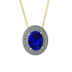Esinti Oval Kolye - Lab safir ve pırlanta 8 ayar beyaz altın kolye (0.264 karat, 40 cm altın rolo zincir) #1qg72uk