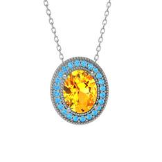 Esinti Oval Kolye - Sitrin ve akuamarin 18 ayar beyaz altın kolye (40 cm gümüş rolo zincir) #1qi1nl8