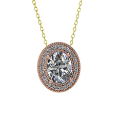 Esinti Oval Kolye - Swarovski ve beyaz zirkon 14 ayar rose altın kolye (40 cm altın rolo zincir) #1r5js0l