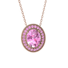 Esinti Oval Kolye - Pembe kuvars 925 ayar rose altın kaplama gümüş kolye (40 cm rose altın rolo zincir) #1raocn5