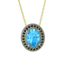 Esinti Oval Kolye - Akuamarin ve peridot 18 ayar beyaz altın kolye (40 cm gümüş rolo zincir) #1rdu03g