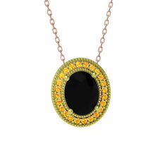 Esinti Oval Kolye - Siyah zirkon ve sitrin 925 ayar altın kaplama gümüş kolye (40 cm rose altın rolo zincir) #1re4kil