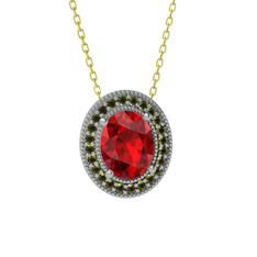 Garnet ve peridot 925 ayar gümüş kolye (40 cm gümüş rolo zincir)