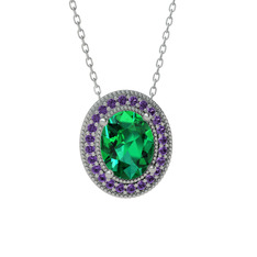 Esinti Oval Kolye - Yeşil kuvars ve ametist 18 ayar beyaz altın kolye (40 cm gümüş rolo zincir) #1t2gtx6