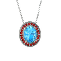 Esinti Oval Kolye - Akuamarin ve garnet 925 ayar gümüş kolye (40 cm beyaz altın rolo zincir) #1tg6h2c