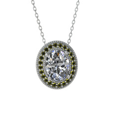 Esinti Oval Kolye - Beyaz zirkon ve peridot 8 ayar beyaz altın kolye (40 cm beyaz altın rolo zincir) #1tgznlx