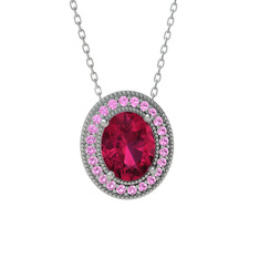 Esinti Oval Kolye - Rodolit garnet ve pembe kuvars 8 ayar beyaz altın kolye (40 cm gümüş rolo zincir) #1tl1fg5