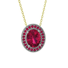 Esinti Oval Kolye - Rodolit garnet 925 ayar gümüş kolye (40 cm altın rolo zincir) #1to92rm