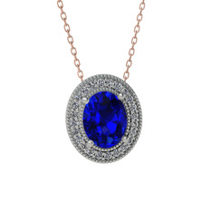 Esinti Oval Kolye - Lab safir ve swarovski 925 ayar gümüş kolye (40 cm rose altın rolo zincir) #1tqa5nj