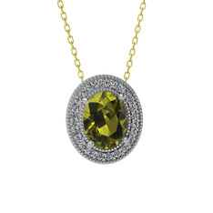 Esinti Oval Kolye - Peridot ve pırlanta 8 ayar beyaz altın kolye (0.264 karat, 40 cm altın rolo zincir) #1tsme5y