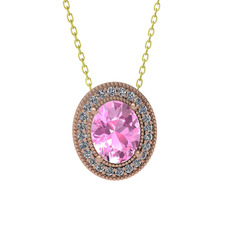 Esinti Oval Kolye - Pembe kuvars ve swarovski 8 ayar rose altın kolye (40 cm altın rolo zincir) #1u2imzu