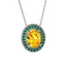 Esinti Oval Kolye - Sitrin ve yeşil kuvars 18 ayar beyaz altın kolye (40 cm rose altın rolo zincir) #1u5jxwy