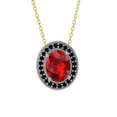 Esinti Oval Kolye - Garnet ve siyah zirkon 8 ayar beyaz altın kolye (40 cm altın rolo zincir) #1uzghas