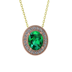 Esinti Oval Kolye - Yeşil kuvars ve pırlanta 18 ayar rose altın kolye (0.264 karat, 40 cm altın rolo zincir) #1v6hgp8