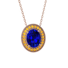 Lab safir ve sitrin 14 ayar rose altın kolye (40 cm gümüş rolo zincir)