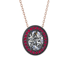 Swarovski ve rodolit garnet 925 ayar siyah rodyum kaplama gümüş kolye (40 cm rose altın rolo zincir)