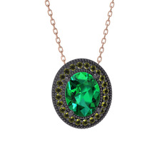 Esinti Oval Kolye - Yeşil kuvars ve peridot 925 ayar siyah rodyum kaplama gümüş kolye (40 cm rose altın rolo zincir) #1vyuujc